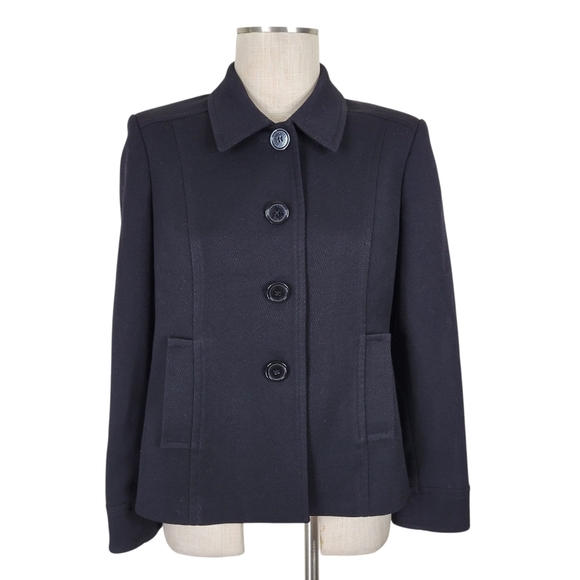 Kasper Blazer Women Size 8P Black Long Sleeve Pockets 4 Button Textured Lined - Picture 2 of 11